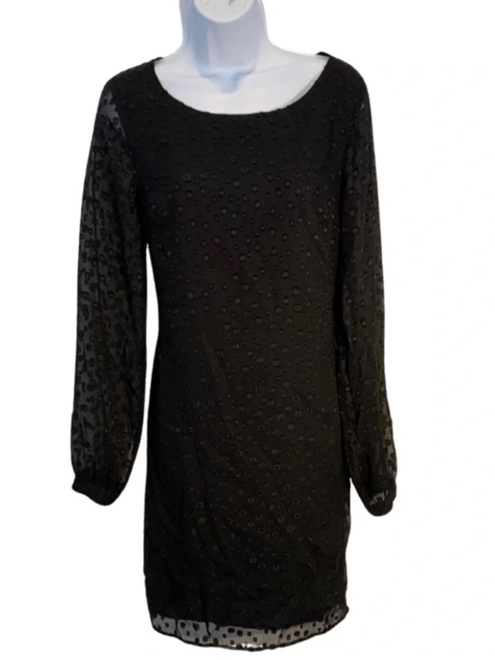 Ann Taylor Black Swiss Dot Long-Sleeve Dress, Size 4